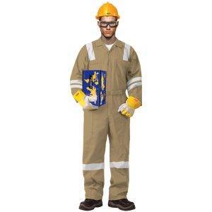 100% COTTON COVERALL WITH REFLECTIVE - KHAKI