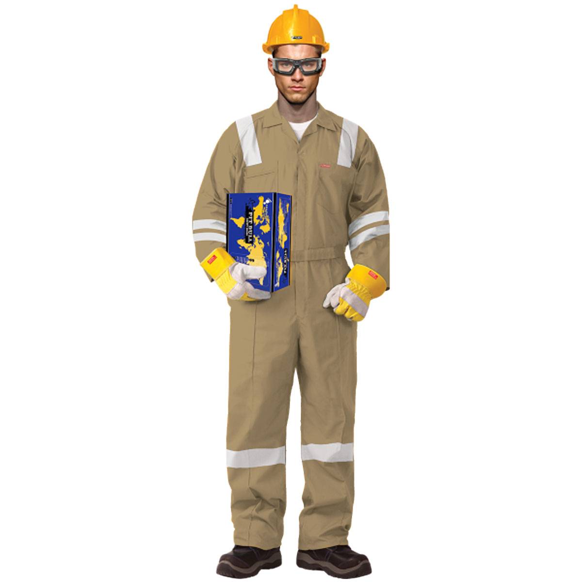 100% COTTON COVERALL WITH REFLECTIVE - KHAKI 1 100% COTTON COVERALL WITH REFLECTIVE - KHAKI
