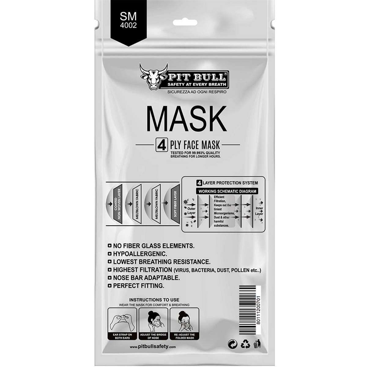 SM-4002 4ply Mask with Ear Loop D/B – Pouch of 2 Pcs