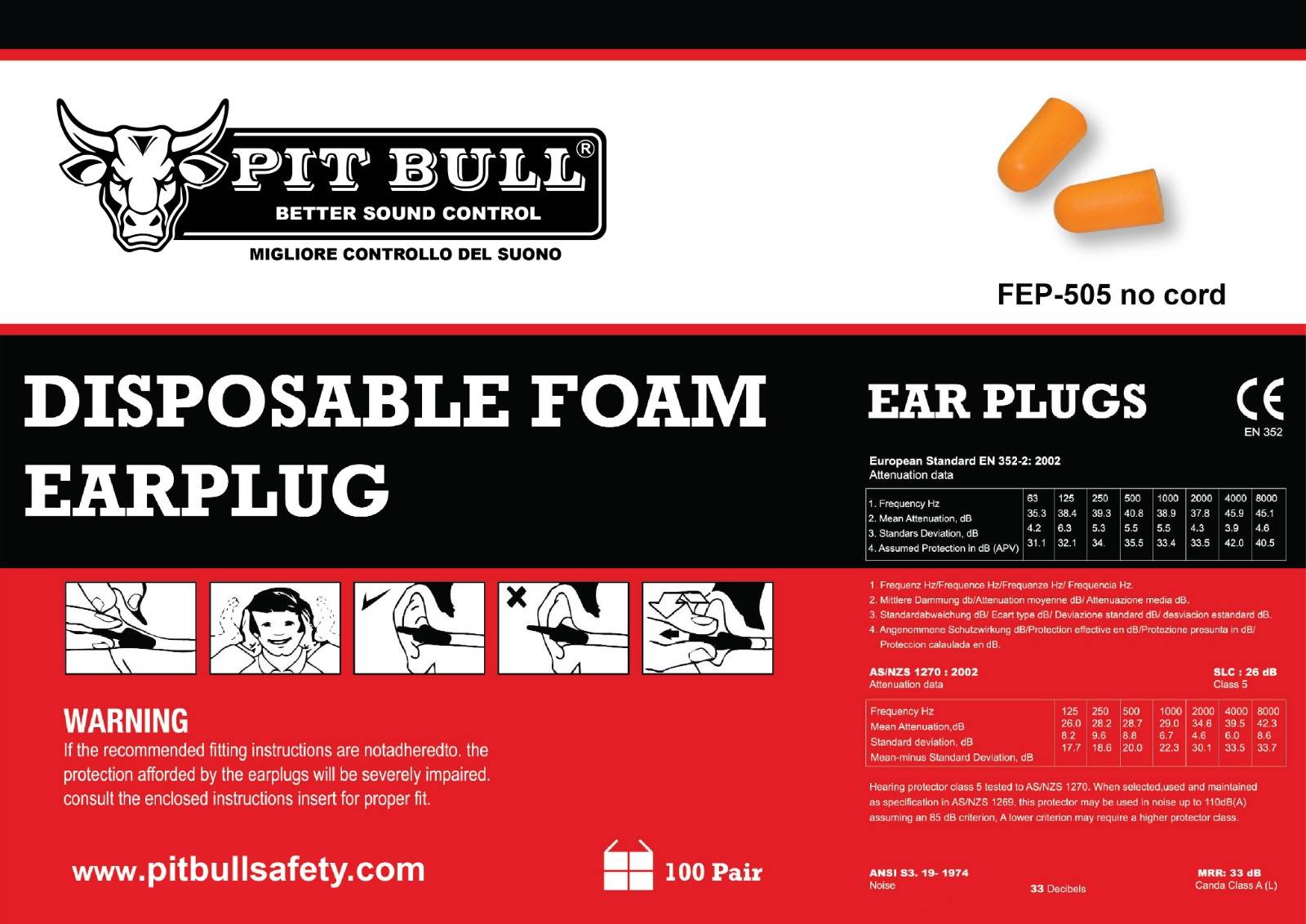 PITBULL EAR PLUG FEP 505 WITH CORD